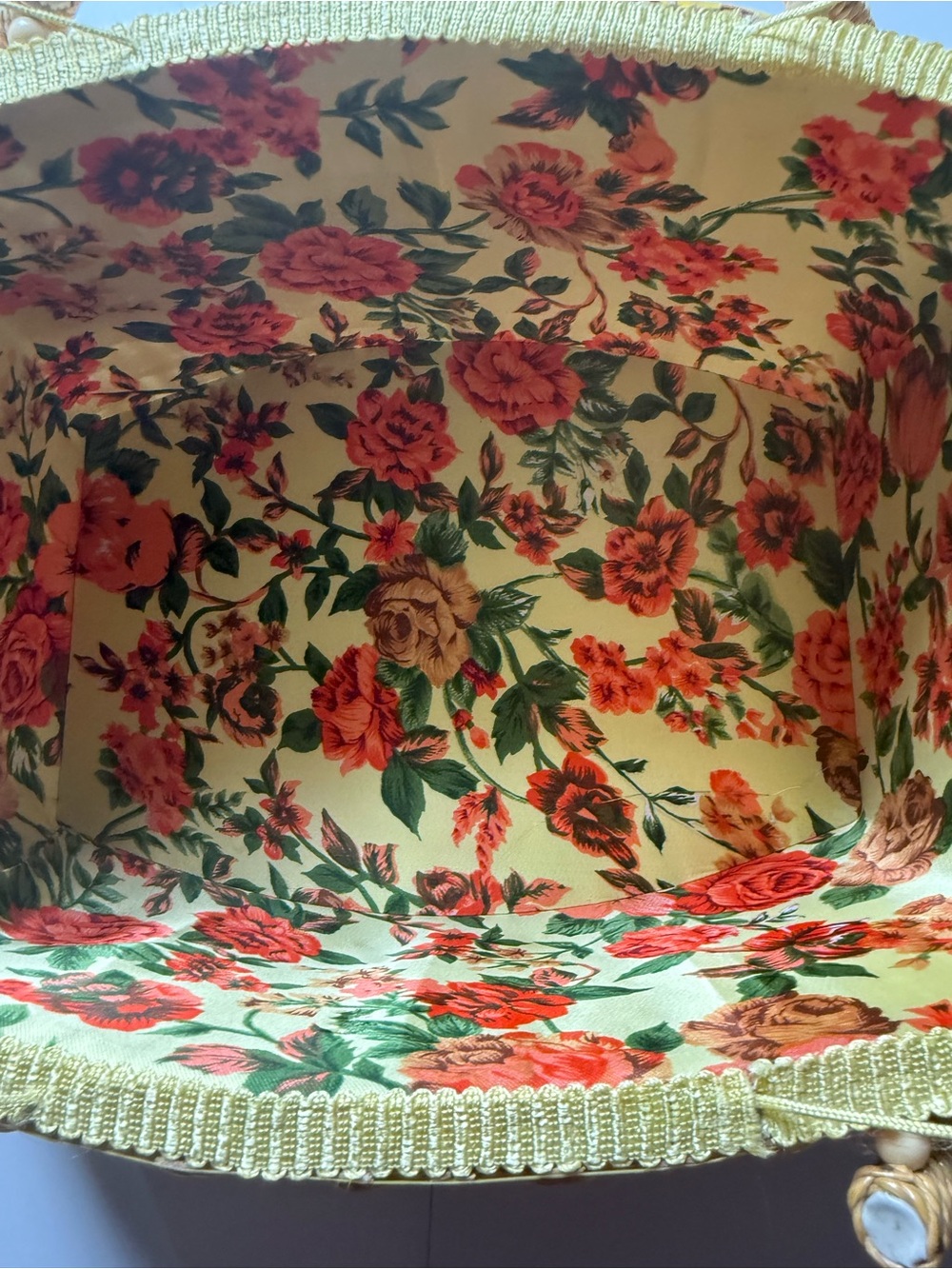 HiMark Sewing Basket, Yellow Floral, Swing Lids, Plastic Insert, Wood Bottom - Picture 3 of 8